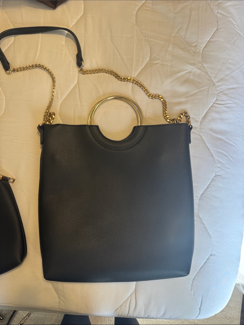 Classic Black Tote with Gold Ring Handles